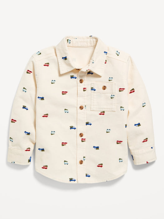 Printed Long-Sleeve Pocket Corduroy Shirt for Toddler Boys