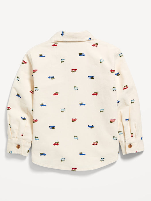 Printed Long-Sleeve Pocket Corduroy Shirt for Toddler Boys