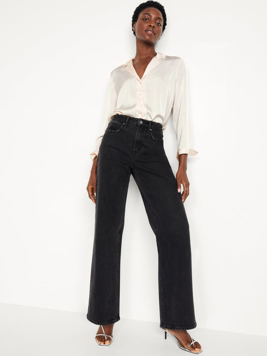 Satin Cropped Button-Down Shirt