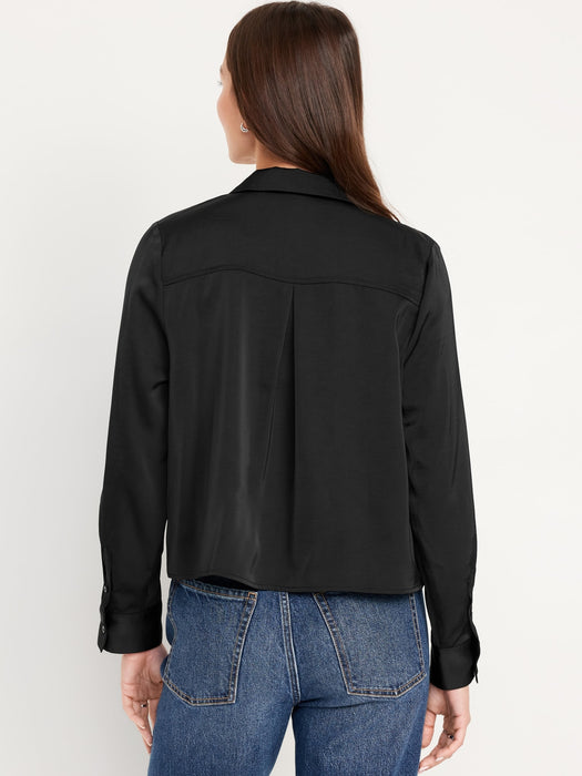 Satin Cropped Button-Down Shirt