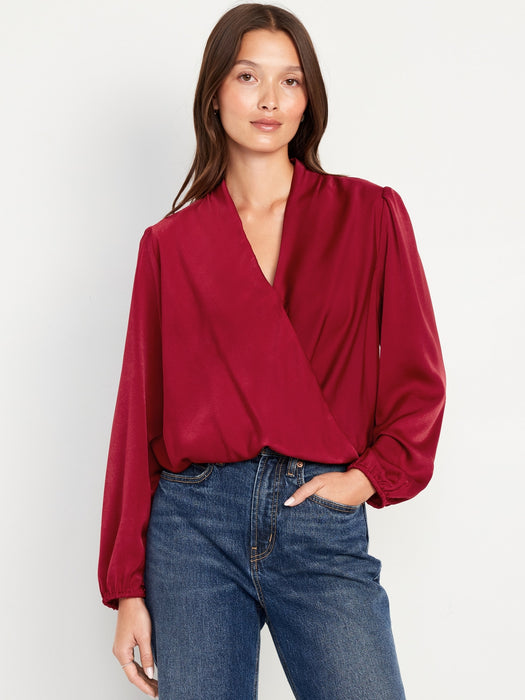 Wrap-Front Satin Top