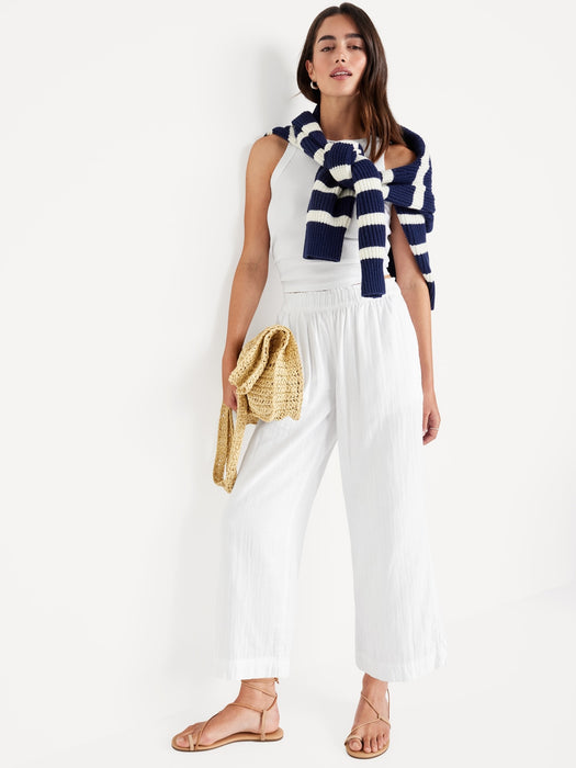 High-Waisted Crinkle Gauze Ankle Pants