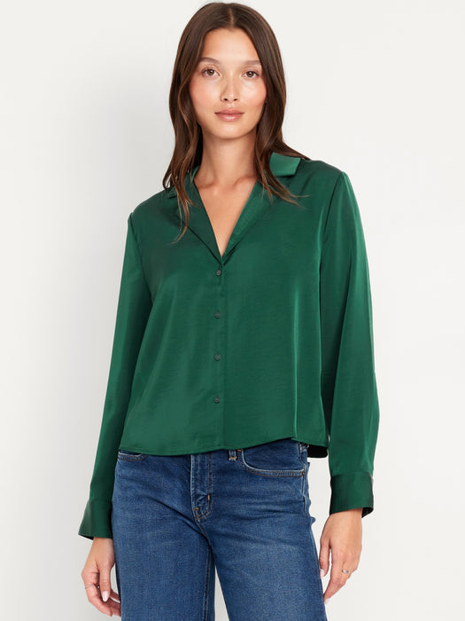 Satin Cropped Button-Down Shirt