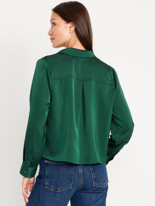 Satin Cropped Button-Down Shirt