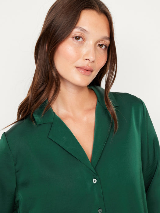 Satin Cropped Button-Down Shirt