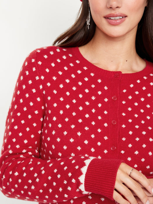 SoSoft Holiday Print Crop Cardigan Sweater