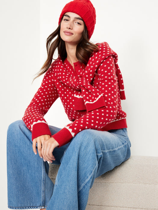 SoSoft Holiday Print Crop Cardigan Sweater