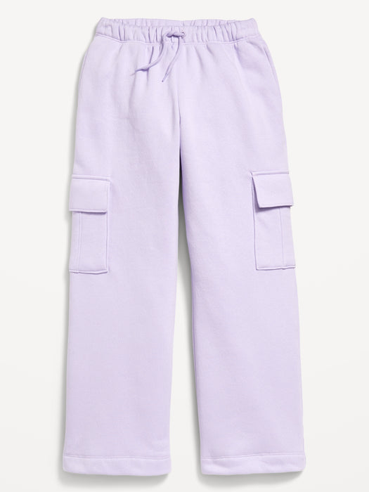 High-Waisted Wide-Leg Fleece Cargo Pants for Girls