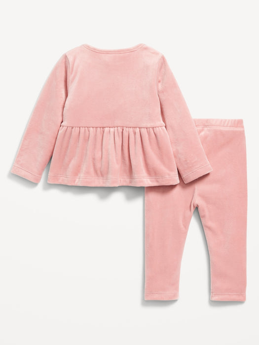 Cozy Velour Peplum Top and Leggings Set for Baby