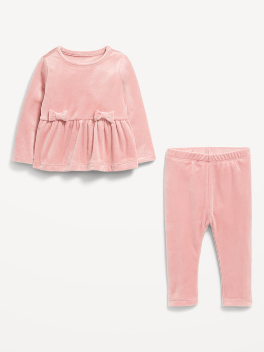 Cozy Velour Peplum Top and Leggings Set for Baby