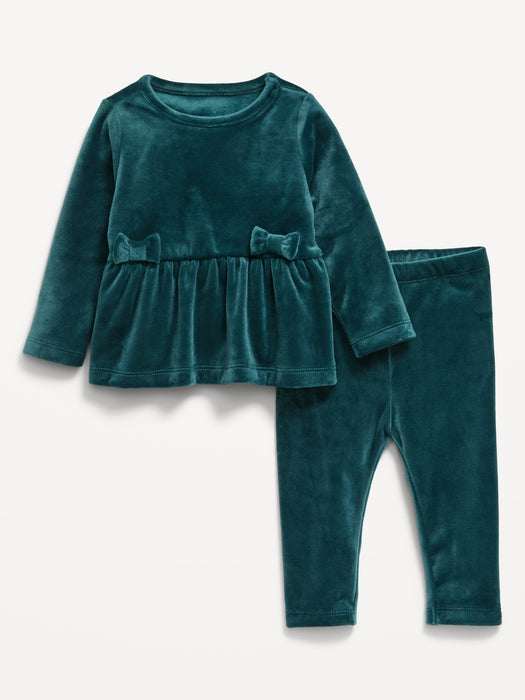 Cozy Velour Peplum Top and Leggings Set for Baby