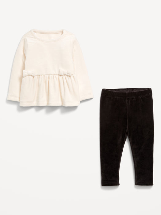 Cozy Velour Peplum Top and Leggings Set for Baby