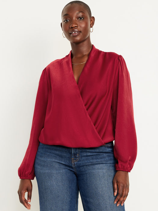 Wrap-Front Satin Top