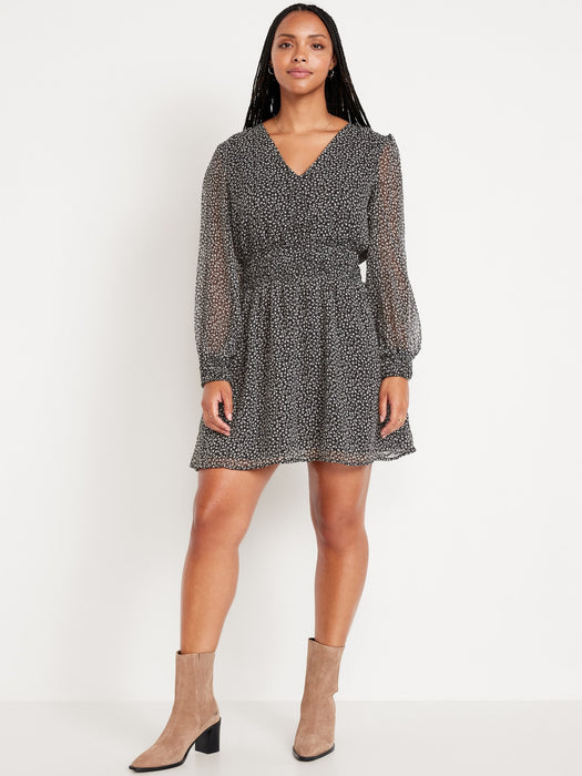 Waist-Defined Chiffon Mini Dress