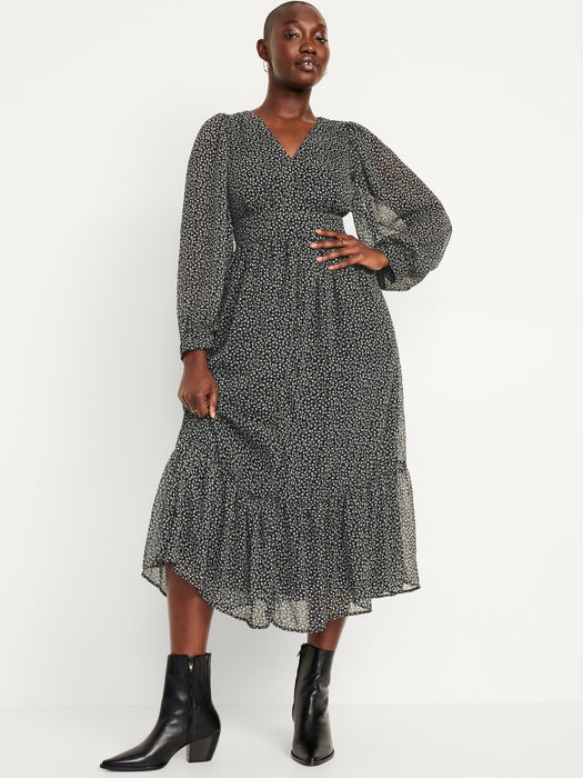 Waist-Defined Chiffon Maxi Dress