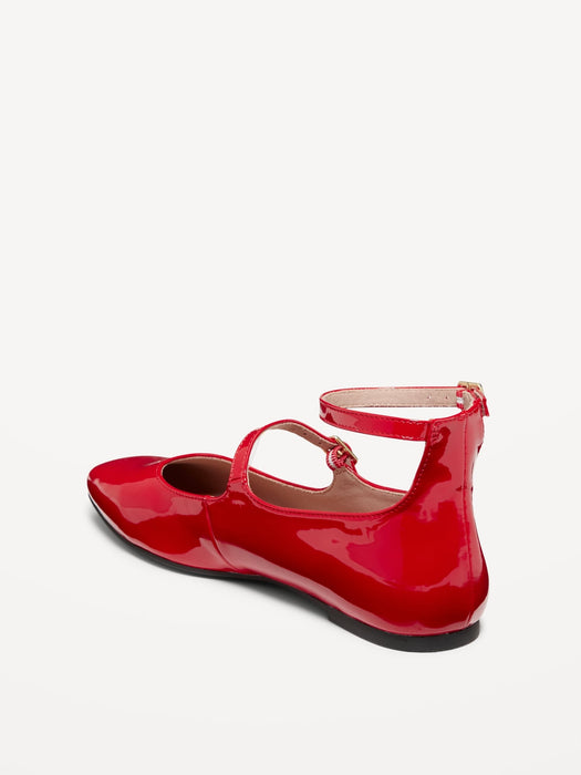 Double-Strap Faux Leather Mary Jane Flats