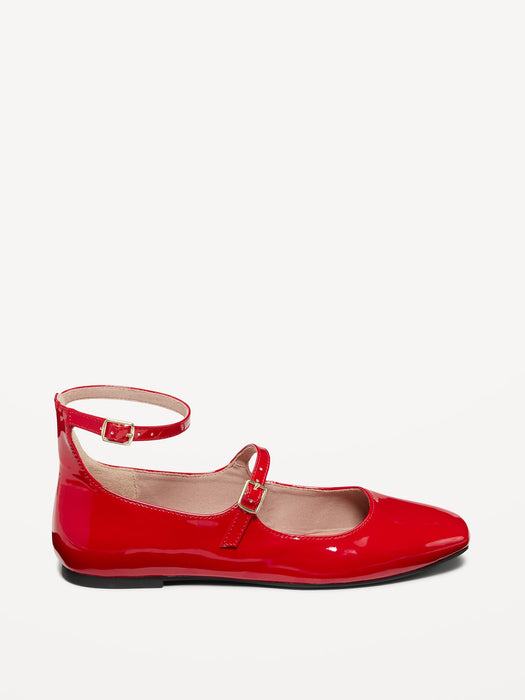 Double-Strap Faux Leather Mary Jane Flats