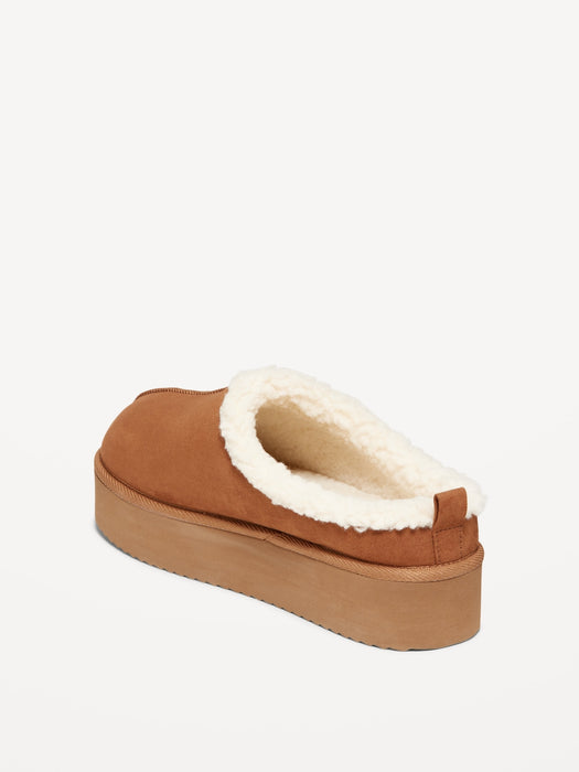 Sherpa-Lined Platform Slippers