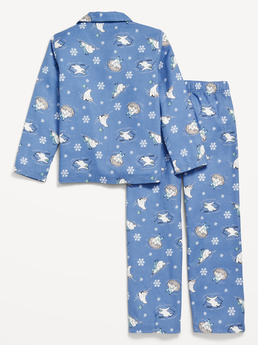 Gender-Neutral Printed Button-Front Pajama Set for Kids