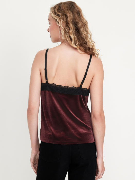 Lace-Trim Velvet Top