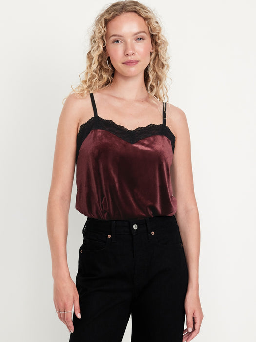 Lace-Trim Velvet Top