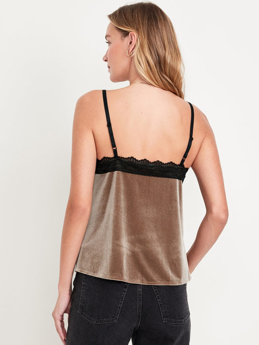Lace-Trim Velvet Top