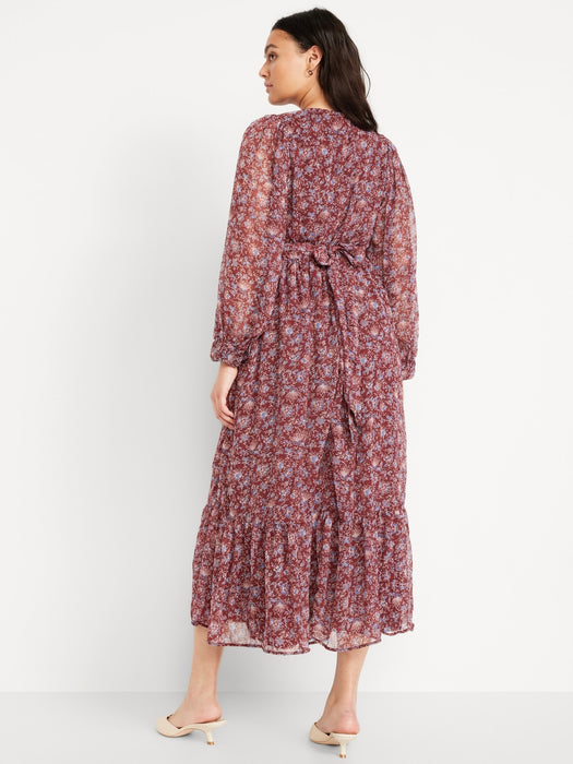 Waist-Defined Chiffon Maxi Dress