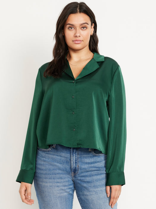 Satin Cropped Button-Down Shirt