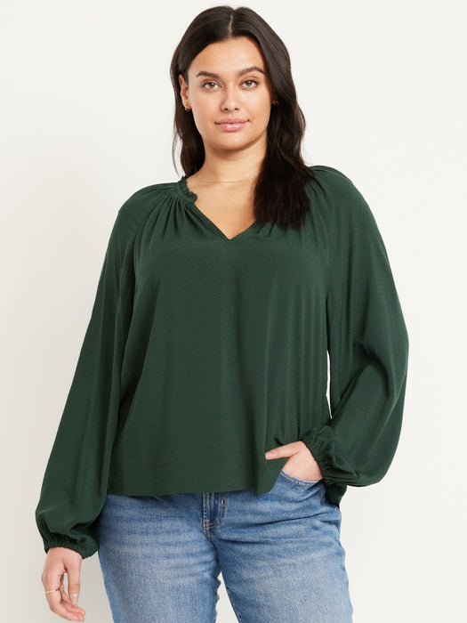 Ruffled Split-Neck Top