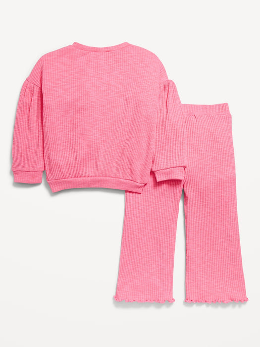 Ribbed Long-Sleeve Top and Wide-Leg Pants for Toddler Girls