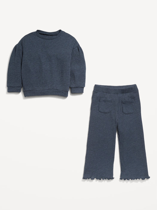 Ribbed Long-Sleeve Top and Wide-Leg Pants for Toddler Girls
