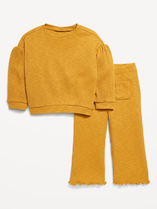 Ribbed Long-Sleeve Top and Wide-Leg Pants for Toddler Girls