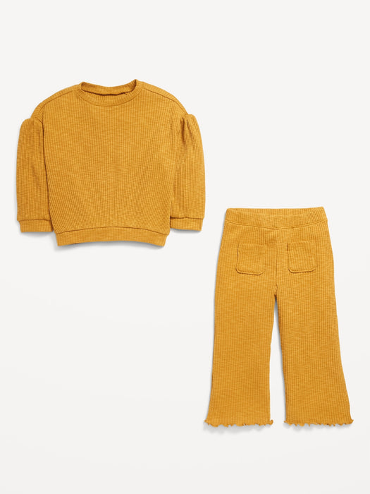 Ribbed Long-Sleeve Top and Wide-Leg Pants for Toddler Girls