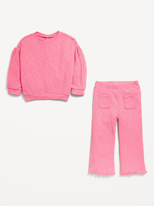 Ribbed Long-Sleeve Top and Wide-Leg Pants for Toddler Girls