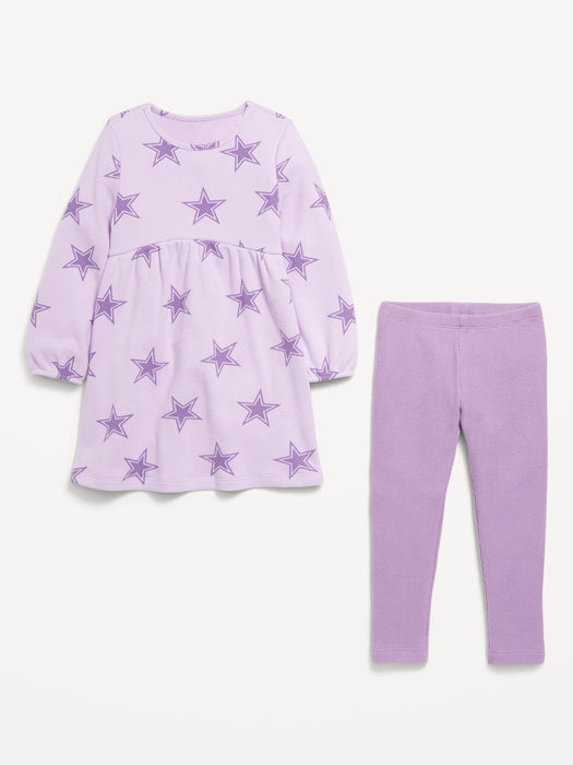 Long-Sleeve Thermal-Knit Dress and Leggings Set for Toddler Girls