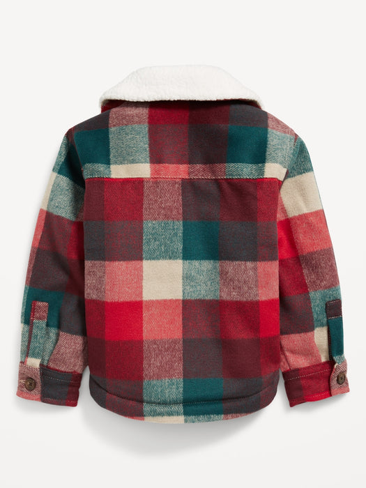 Plaid Sherpa Pocket-Front Shacket for Toddler Boys