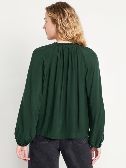 Ruffled Split-Neck Top