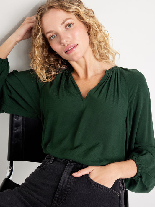 Ruffled Split-Neck Top