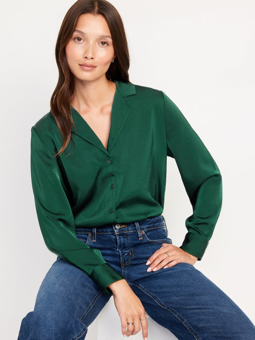 Satin Cropped Button-Down Shirt