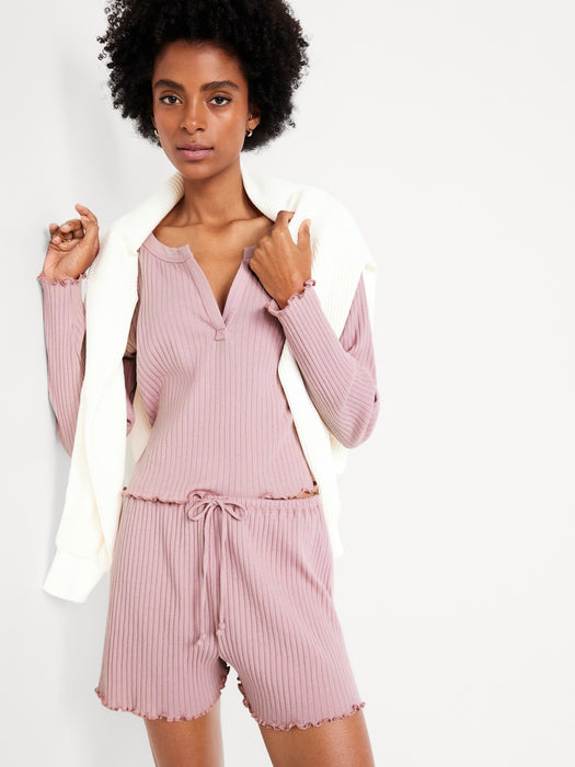 High-Waisted Ribbed Pajama Shorts