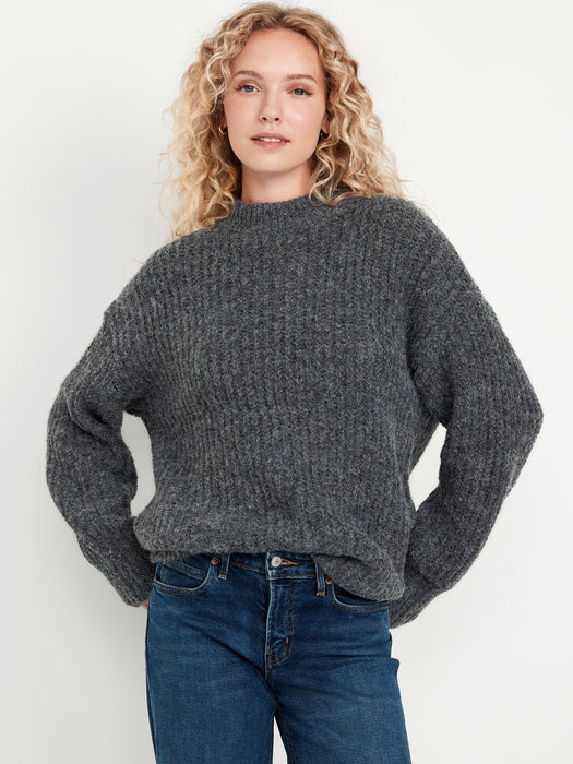 Loose Shaker-Stitch Tunic Sweater