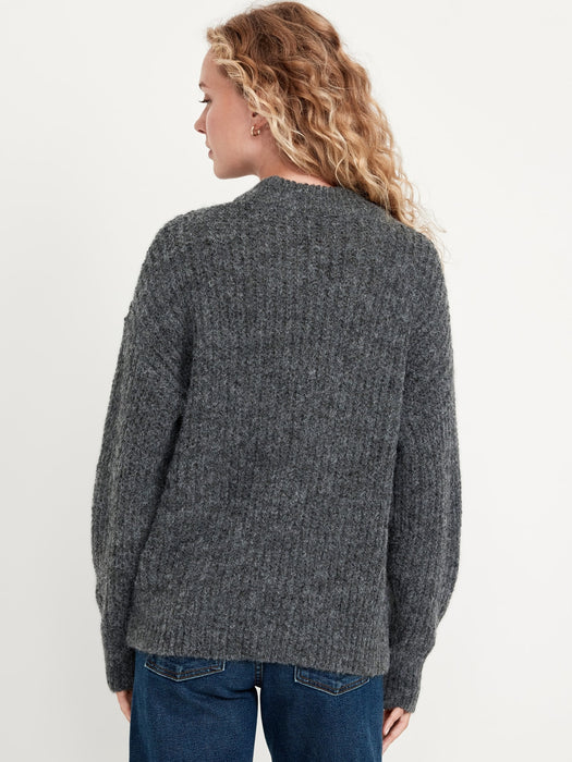 Loose Shaker-Stitch Tunic Sweater
