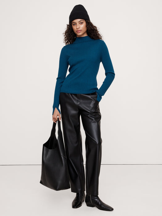 Ribbed Merino Mock-Neck Sweater