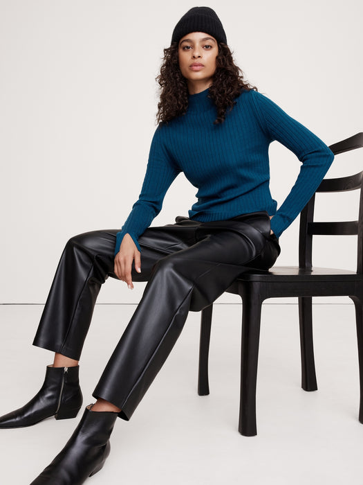 Ribbed Merino Mock-Neck Sweater