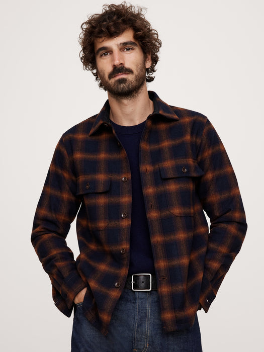 Standard-Fit Heavyweight Flannel Wool-Blend Overshirt