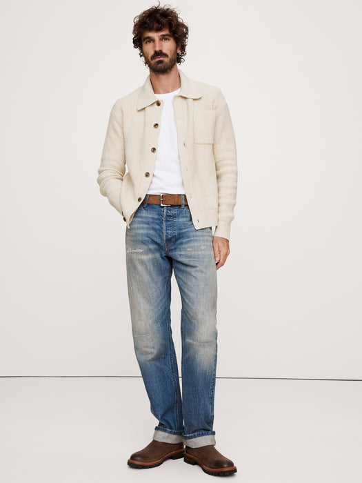 Ribbed Bouclé Polo Cardigan