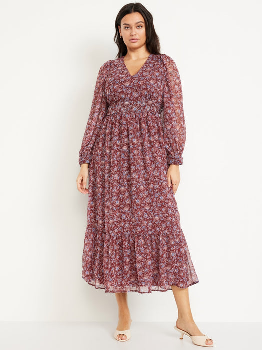 Waist-Defined Chiffon Maxi Dress