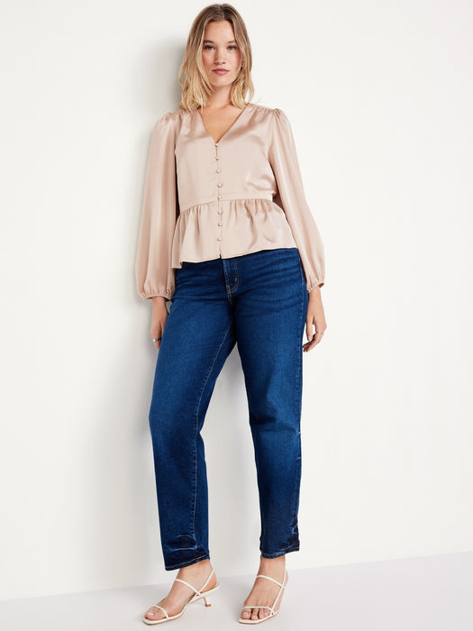 Waist-Defined Satin Peplum Top