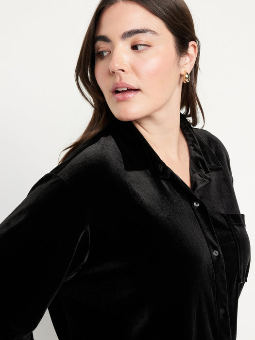 Velvet Cropped Button-Down Shirt