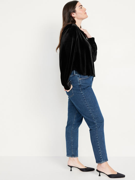 Velvet Cropped Button-Down Shirt